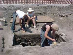 Excavation of the outhouse in June, 2003.