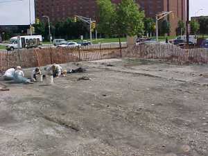 Archaeological excavation was conducted in the Agnes Street block in 2003 when construction began on the Campus Center. The outhouse was located on the left side of this image (facing toward Michigan Street and Hine Hall).
